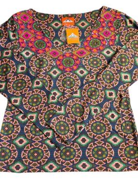 Pia Pauro Colorful Womens XL Long Sleeve Beaded Top NWT